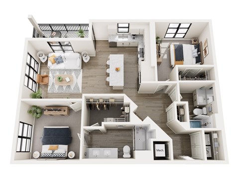 Floor plan for 2 beds, 2 baths, 1161 sqft